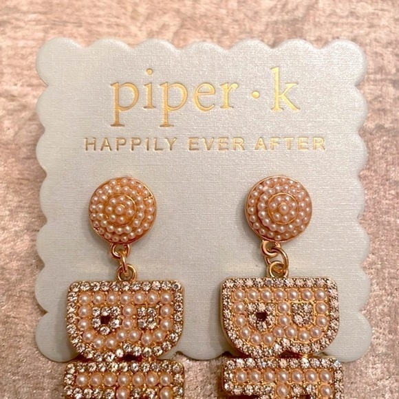 Brand New Piper K Bride Rhinestone Cultured Pearl Drop Earrings Wedding Shower - Picture 6 of 12